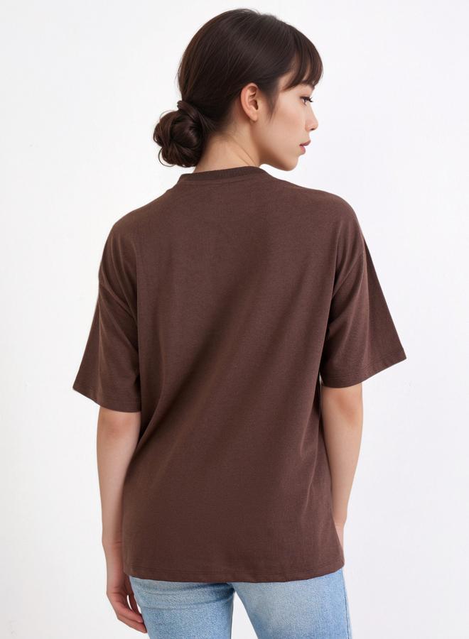 Styli Brown Oversized Weekending Slogan T-Shirt - Image 4